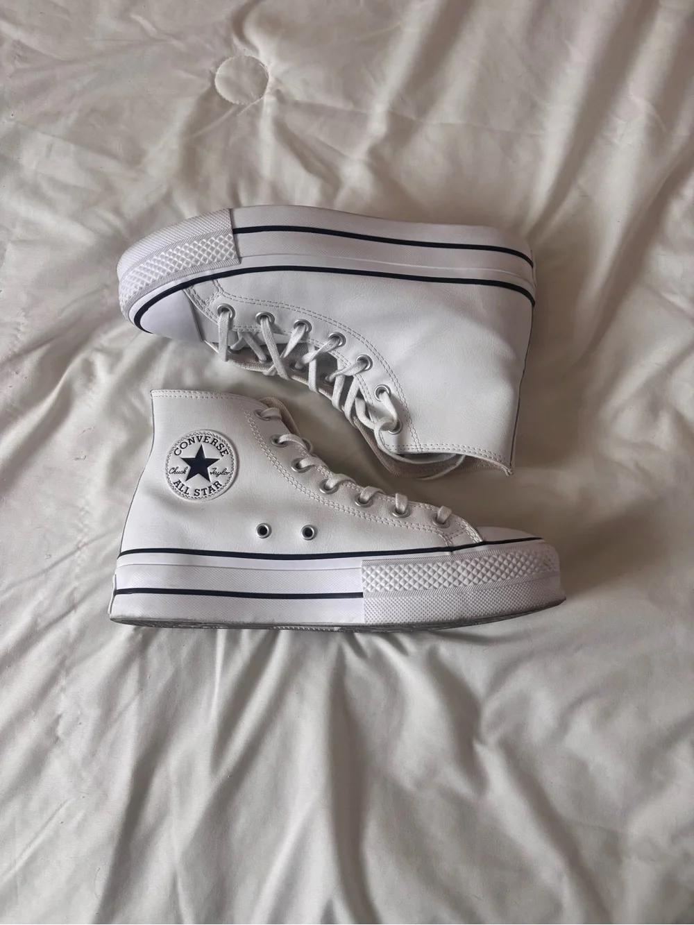 Converse White leather High-Top Platform Sneakers with Black Trim